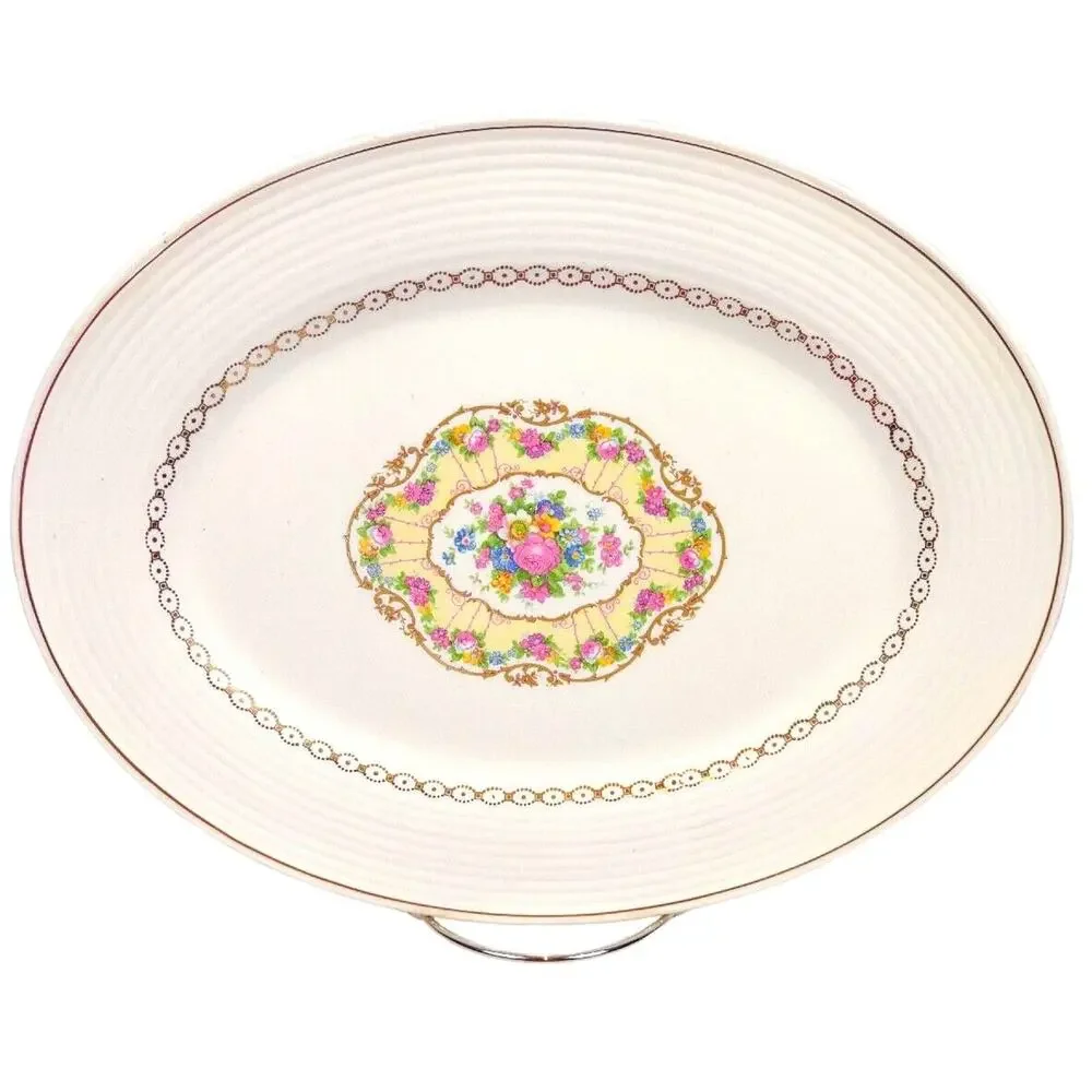 Vintage American Limoges Delight Oval Dinner Platter 22K Gold On Rim - 13.5x10